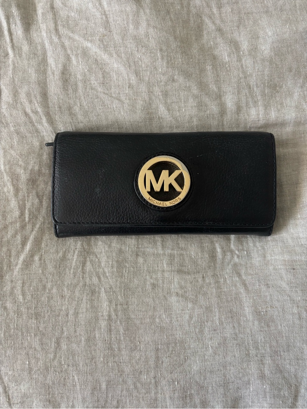 Michael Kors Black Leather MK Medallion Continental Wallet